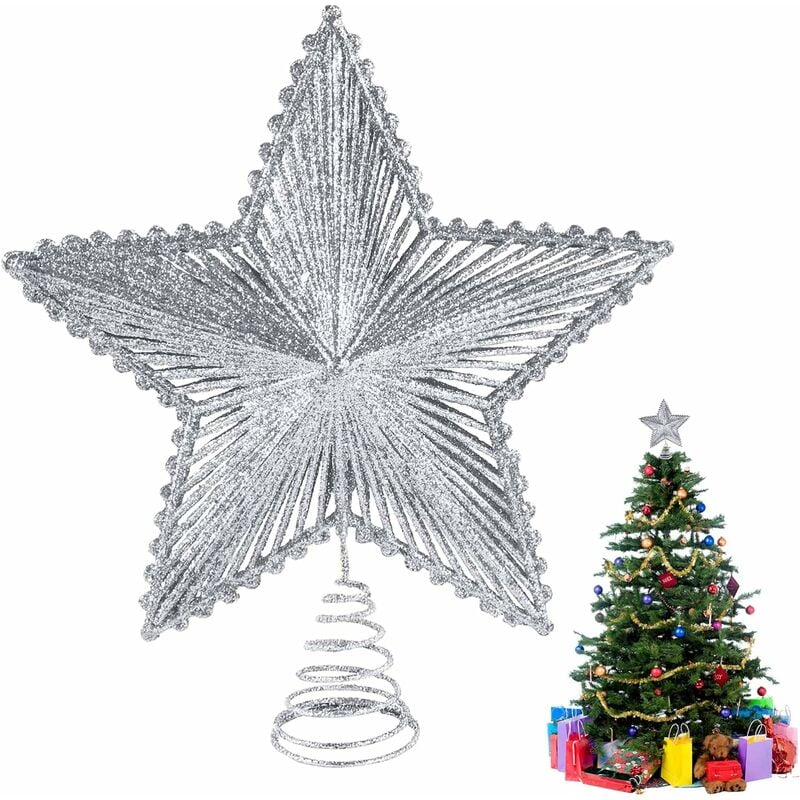 Adorno para árbol de Navidad, LionKnight Star Adorno para árbol de Navidad, Adorno para árbol de Navidad, Adorno para árbol de Navidad, Plata, Decoración para árbol de Navidad con estrella, para decoración de árbol de Navidad, - 13Treize