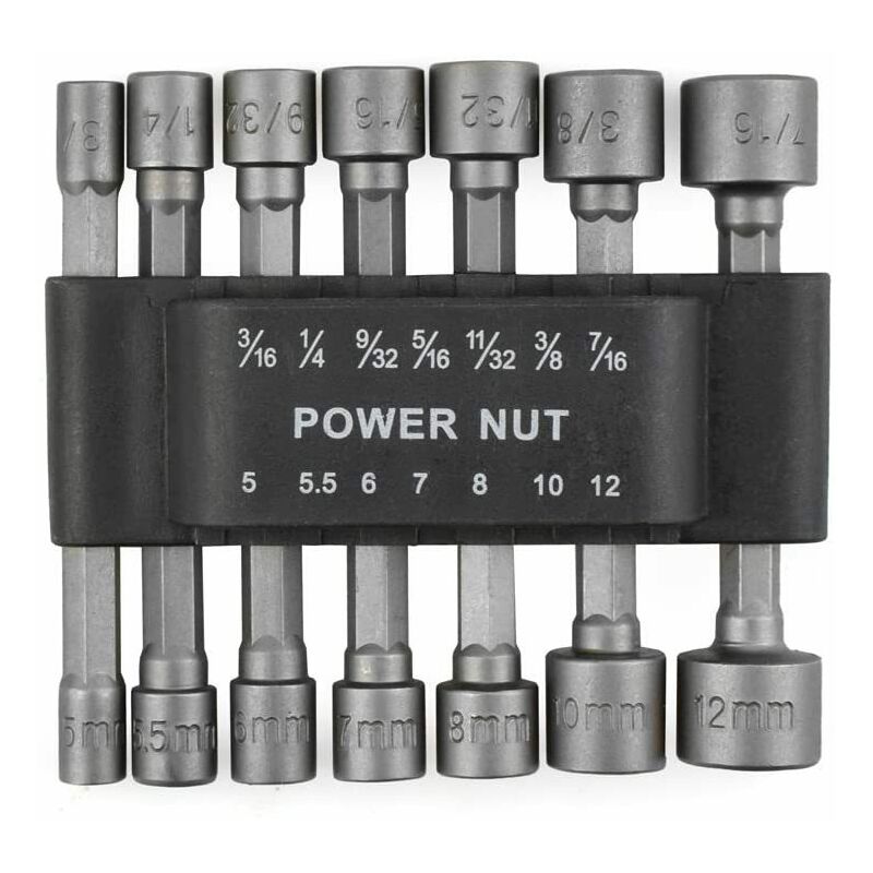 BR-Life 14 piezas 5-12 mm Imperial Socket Nut Impact Driver Adapter Brocas 1/4 "Vástago hexagonal Herramienta de llave de tubo