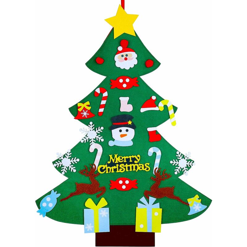 Árbol de Navidad de fieltro 3.2ft DIY Decoración de árbol de Navidad con 26 adornos desmontables Navidad Año Nuevo Decoración para colgar en la pared Regalos de Navidad para niños (64.5x87cm)-13Thirteen