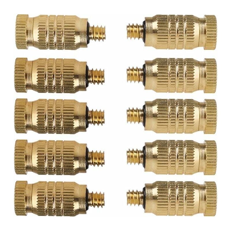 BR-Life 10 boquillas de niebla de latón de alta presión, cabezal de pulverización de niebla, atomizador de niebla, boquilla de manguera de agua para invernadero, jardín, sistema de refrigeración al aire libre (0,1 mm)