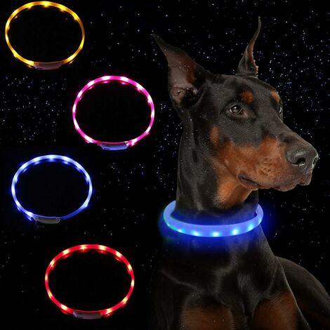 Collar de perro luminoso LED Collar de mascota luminoso recargable a prueba de agua recargable por USB (4 azul + naranja rosa + amarillo), que puede mejorar la visibilidad y la seguridad d