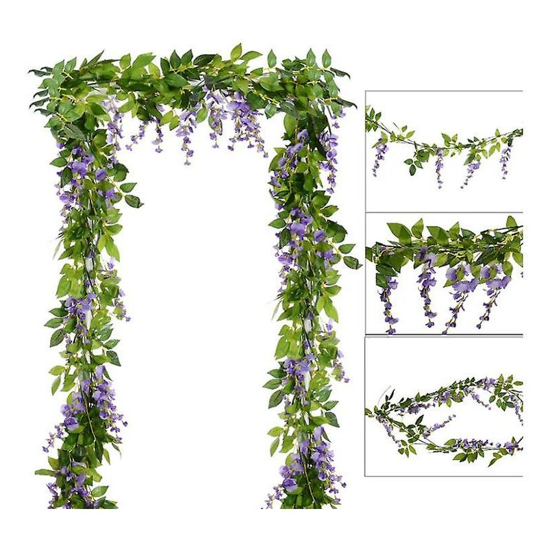 Guirnalda de vid de glicinia artificial de 7 pies con follaje, flor  colgante, púrpura