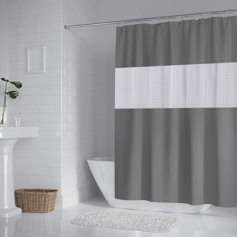 Cortina de Ducha 200x180cm Cortina de Baño Poliéster y EVA Semitransparente Impermeable Antimoho para Baño - Gris