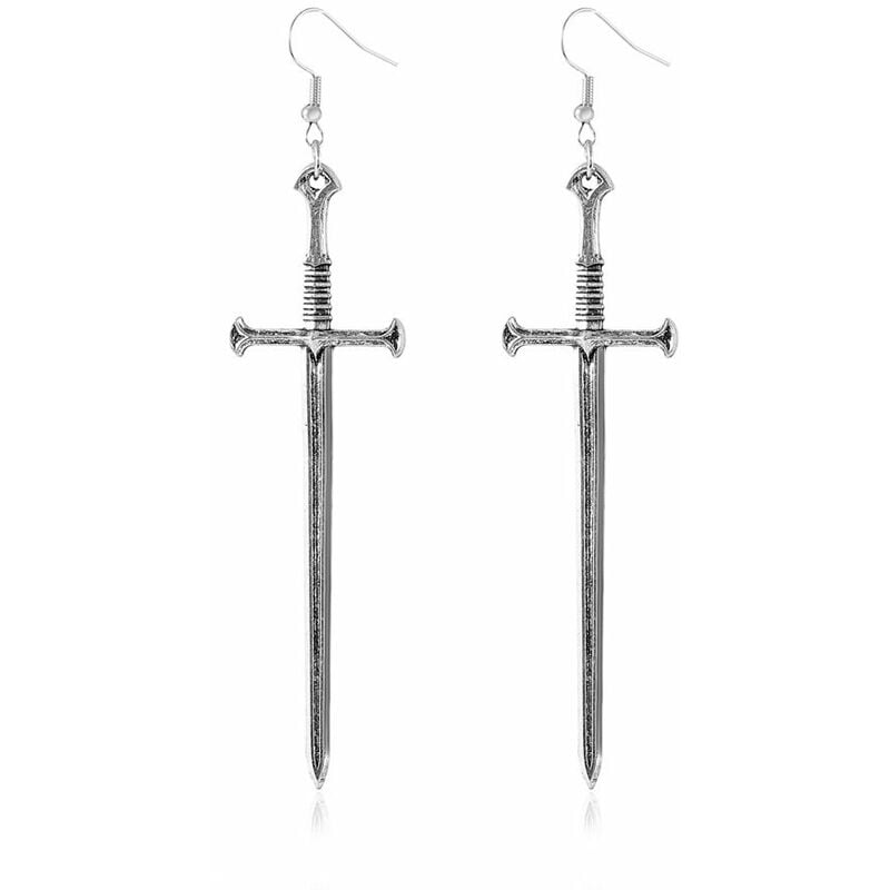 1 par de pendientes largos de espada, gótico vintage único, estilo punk de plata vintage, pendientes colgantes con forma de cuchillo, moda para mujeres y niñas, regalos de joyería de personalidad para