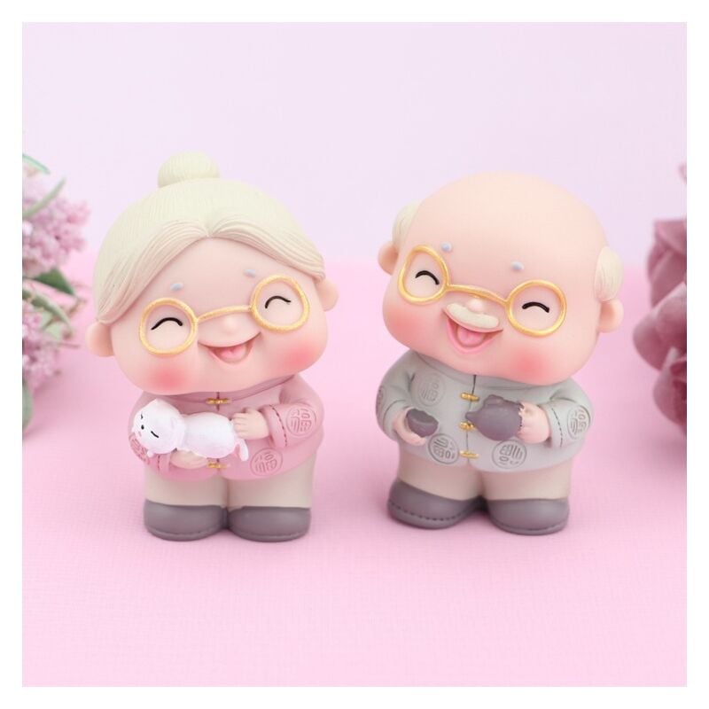Bonita anciana pareja amorosa decoración de pastel de cumpleaños regalo de boda decoración de pastel horneado (2 piezas)
