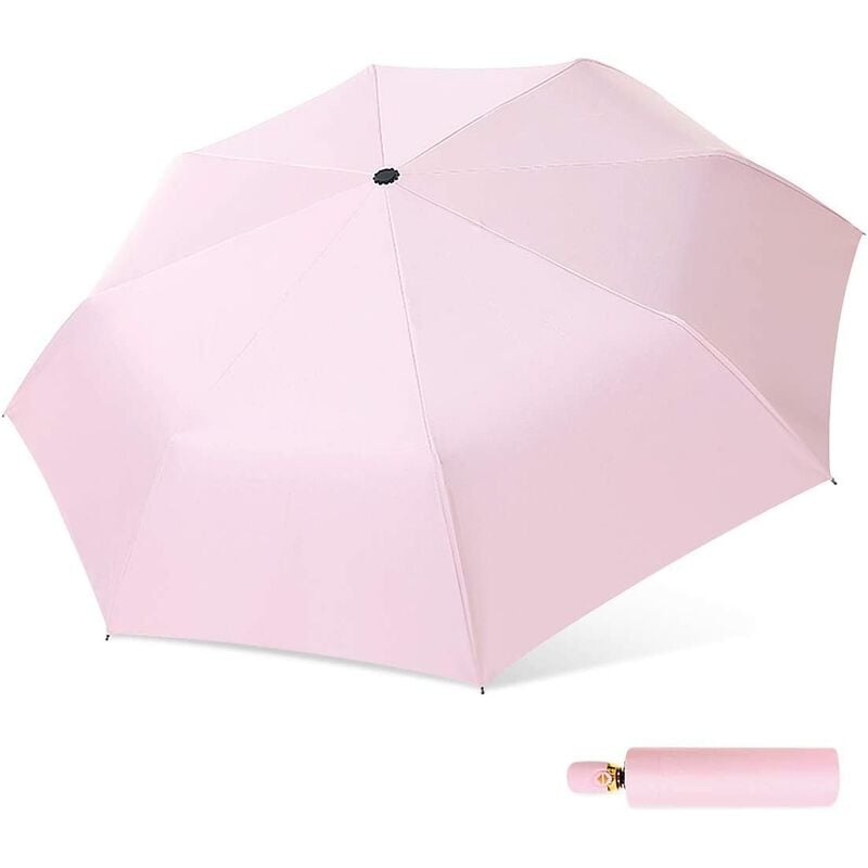 Paraguas plegable automático para mujer, protección solar, Anti-UV, compacto, portátil, impermeable, para viaje, color rosa