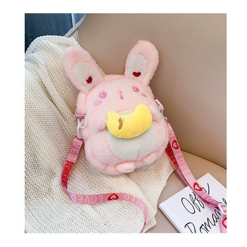 Bonito bolso de hombro de peluche de conejo, bolso de hombro de conejo Kawaii, juguetes de peluche, regalo de banda para niños, damas, chicas adolescentes, rosa