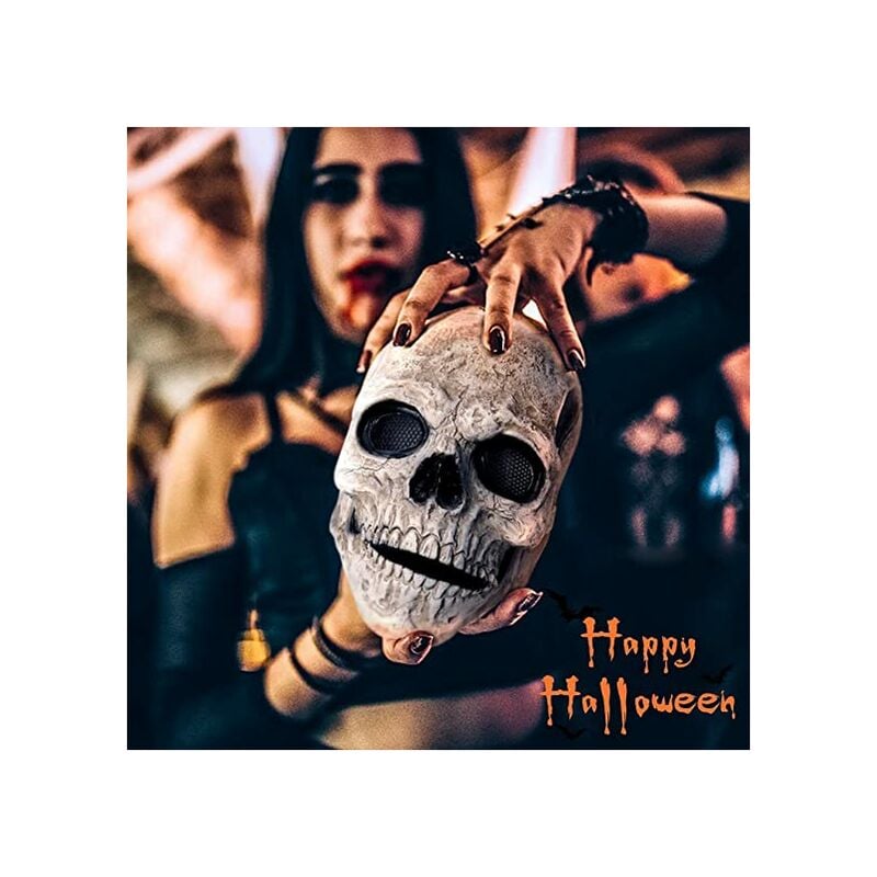 Máscara de Halloween, máscara de calavera espeluznante con mandíbula móvil, accesorios aterradores para fiestas o cosplay, casco de látex para adultos, casco de esqueleto aterrador, tamaño adulto