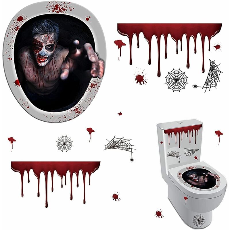 Calcomanías para tapa de inodoro de Halloween, pegatinas de pared horribles en 3D, decoración para el hogar, baño, gritos, criaturas oscuras y sangrientas, póster de decoración para fiesta punk (medianoche llamada de vuelta)