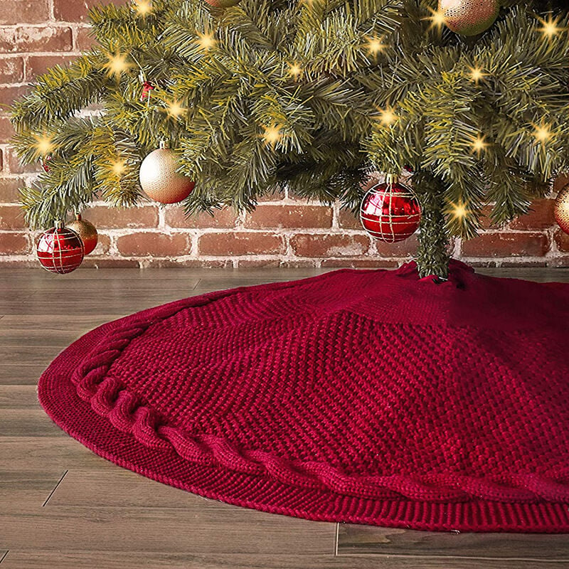 Falda de árbol de Navidad, Ching Lun Falda de árbol de Navidad roja Hilo grueso Punto Decoración de vacaciones rústica gruesa, Tapete de árbol de Navidad, Rojo de Navidad - 48 pulgadas