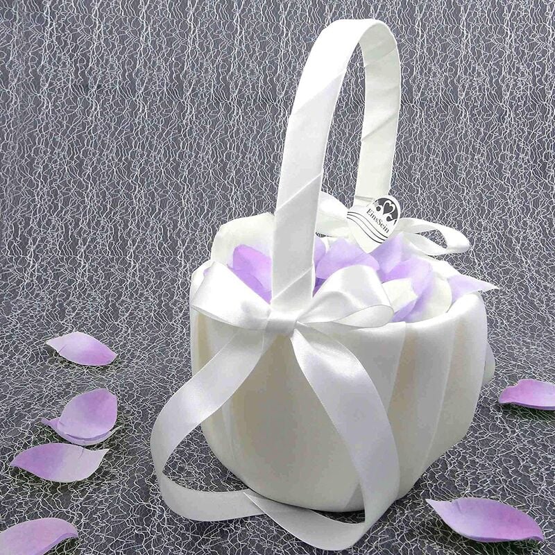 Cesta de flores para niña de las flores Exquisito 13 * 22 Cesta de flores Estilo popular europeo y americano Cesta de flores de boda nupcial Pétalos de boda Decoración de confeti de pétalos (Blanco)