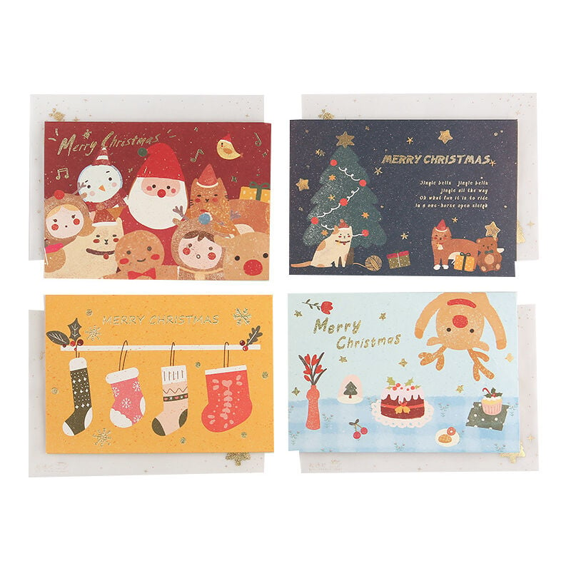 4 Tarjetas de Felicitación Bronceadas Plegables de Navidad Tarjetas de Felicitación Bendición de la Temporada de Navidad