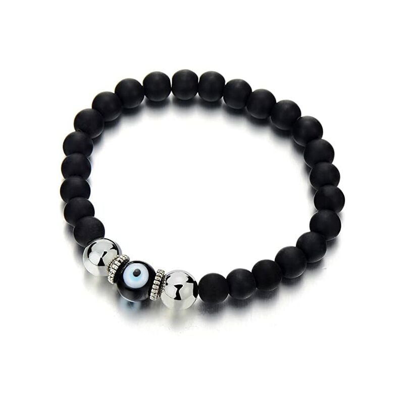 Pulsera Cojín de Cuentas Negras para Hombres y Mujeres con Cristal de Murano Mal de Ojo, Oración de Protección Mara