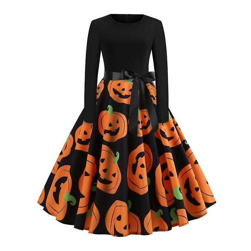 Vestidos de Halloween Mujeres Esqueleto Calabaza Impreso Cosplay Fiesta Disfraz M