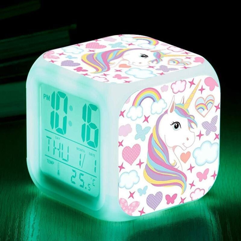 Reloj despertador digital con diseño de unicornio para niñas, LED, cubo brillante de noche, reloj LCD con luces, reloj despertador para niños, niñas, niños, decoración de dormitorio, regalo de cumpleaños (unicornio para mujer)