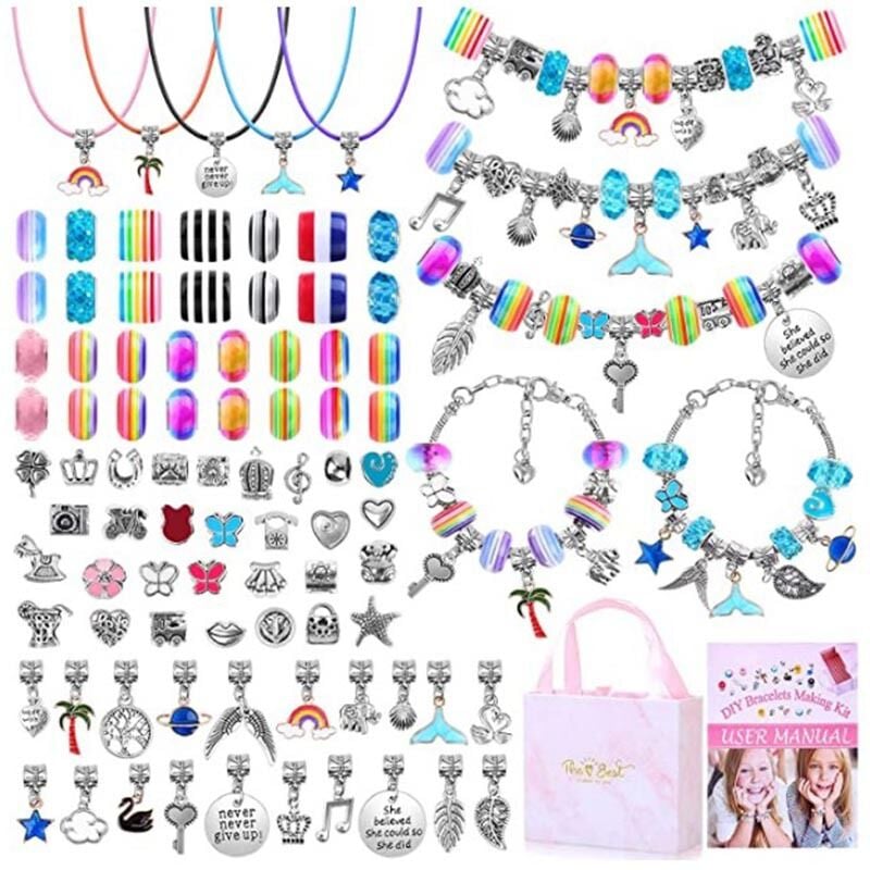 Juego de pulseras DIY de 97 piezas para niñas de 8 a 12 años, regalo de Navidad, collar hecho a mano, pulsera, cuentas artesanales, regalo de Navidad, regalo de cumpleaños