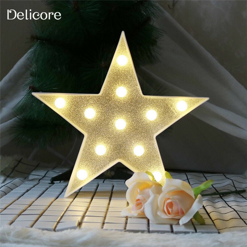 Estrella de marquesina LED, luces de marquesina de estrella con purpurina, estrella brillante iluminada, estrella iluminada alimentada por batería para luz nocturna, fiesta de cumpleaños, boda, niñas, regalos, hogar, bar, decoración de Navidad, plata