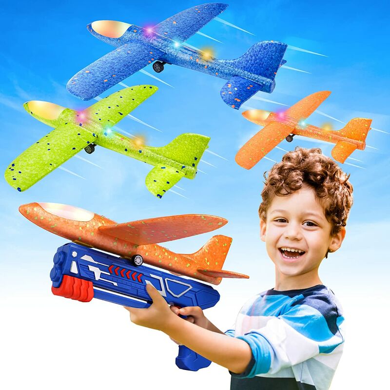 Paquete de 3 juguetes para lanzar aviones, 2 modos de vuelo, planeador de espuma LED, catapulta, avión de juguete para niños, juguetes voladores al aire libre, regalos de cumpleaños para niños y niñas de 4, 5, 6, 7, 8, 9, 10, 11 y 12 años