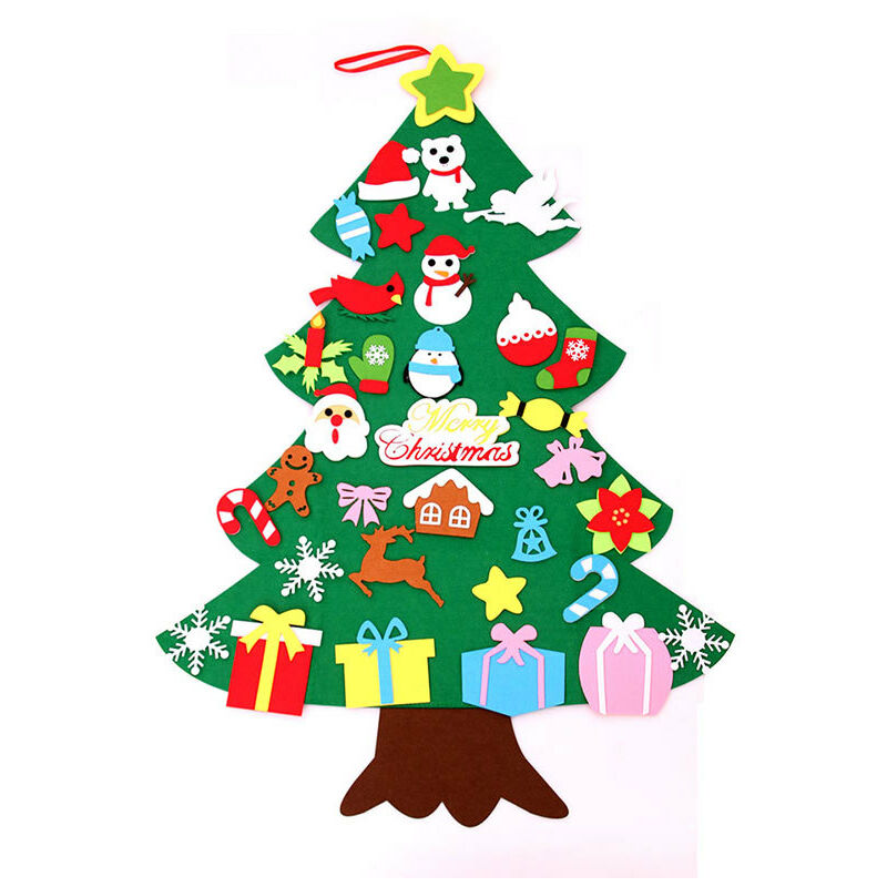 Juego de árbol de Navidad de fieltro DIY con adornos para niños, regalos de Navidad, decoraciones para colgar en la pared de la puerta de Año Nuevo
