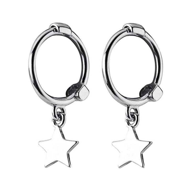 Pendientes de aro pequeños de plata de ley con colgante de estrella pequeña para mujeres, chicas adolescentes, aros para dormir de cartílago, joyería bonita