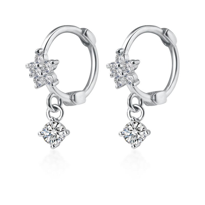 Pendientes colgantes de aro con circonita cúbica para mujeres, adolescentes, niñas, abalorios de plata de ley 925, pequeños diamantes de imitación, margaritas, flor con bisagras, pequeño cartílago, trago, delicada joyería de moda, hipoalergénico