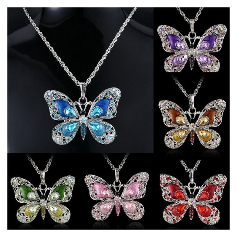 Collares de mariposa de plata 925 para mujer, colgantes de Zirconia cúbica, regalos de joyería de boda, juego de 6 uds de diferentes colores