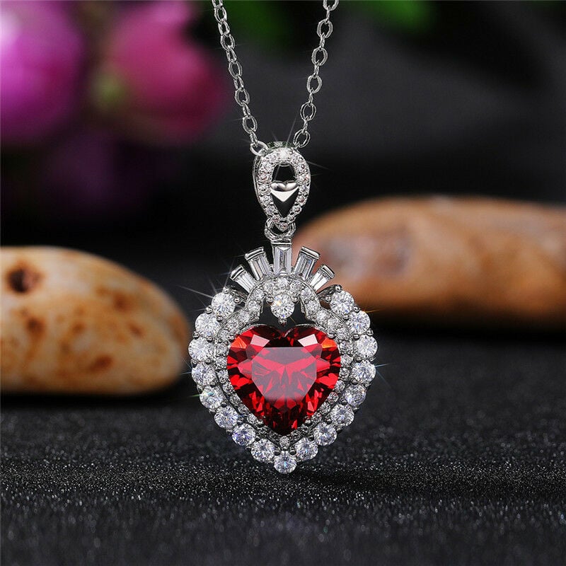 Gorgeous Cubic Zircon Mujeres Joyería de boda Colgante de collar plateado plata, 1pc-rojo