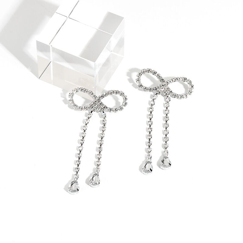 Pendientes colgantes Pendientes colgantes de plata Pendientes de diamantes de imitación para mujer Pendientes ligeros Lazo de cristal
