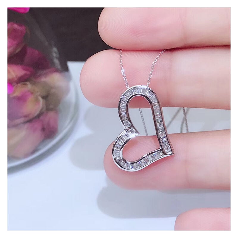 Elegante Cubic Zirconia Heart 925 collar de plata colgante collar boda mujer joyería