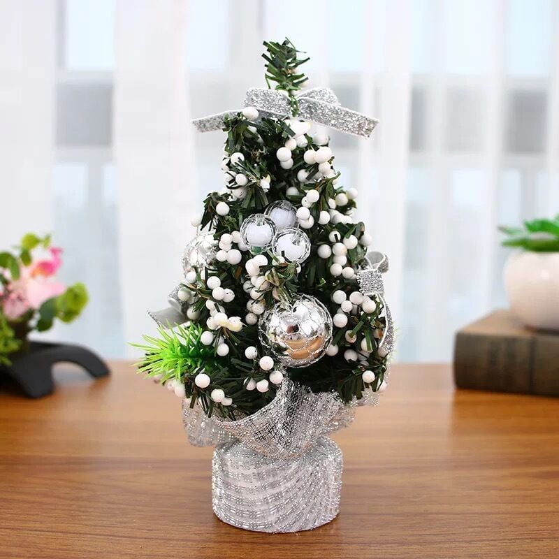 Árbol de adornos 20 cm Mini árbol decorativo de Navidad Día de Navidad Adornos de escritorio decorativos Árbol pequeño (Plata)