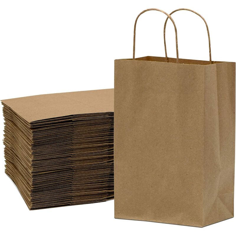 Bolsas de papel marrón pequeñas con asas, 6 x 3 x 9 pulgadas, paquete de 100 bolsas de papel kraft, bolsas de manualidades para boutiques, regalos, pequeñas empresas, tiendas minoristas, fiestas de cumpleaños, restaurantes, comida para llevar, mercancía a granel