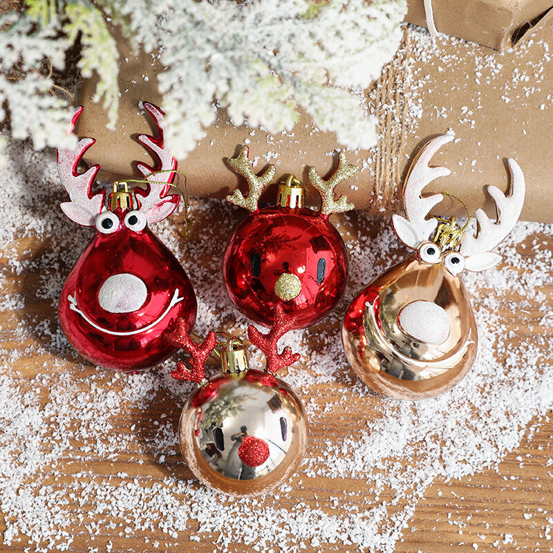 4 piezas de Navidad ciervos decorativos bola colgante encantador ciervo bola árbol de Navidad colgante (rojo + oro)
