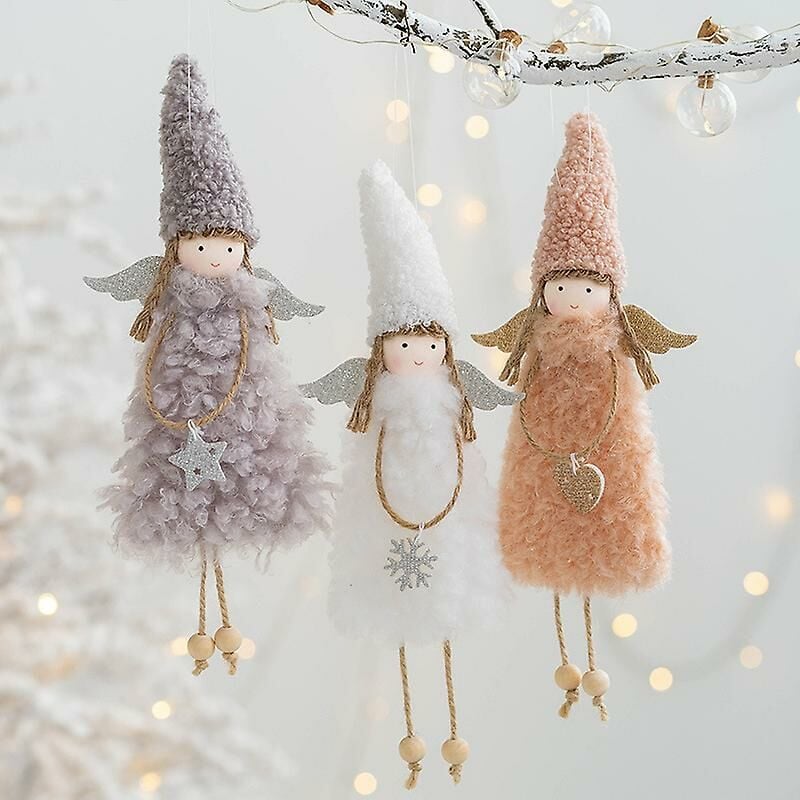 3 uds Ángel de Navidad niña colgante muñeco de Ángel de peluche decoración de árbol de Navidad colgante adornos de Navidad