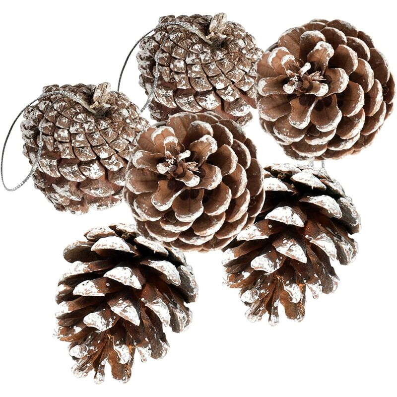 24 conos de pino para árbol de Navidad, copos de nieve, piñas naturales, adornos con colgante de cuerda, manualidades para fiestas de Navidad, decoración del hogar, otoño, invierno, vacaciones, decoración de árbol de Navidad (24)