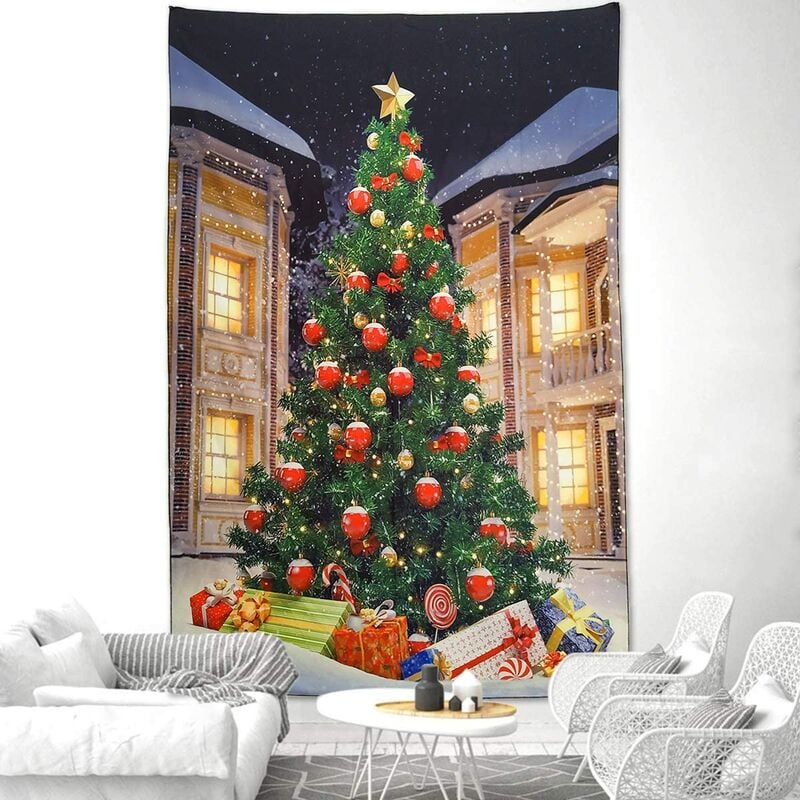 Árbol de Navidad Tapiz para colgar en la pared Árbol de Navidad con regalos Tapiz Decoraciones navideñas Festival de invierno Tapiz de pared para decoración de fiesta en el hogar (Árbol de Navidad, 51.2" X 59.1"-(130x150cm))