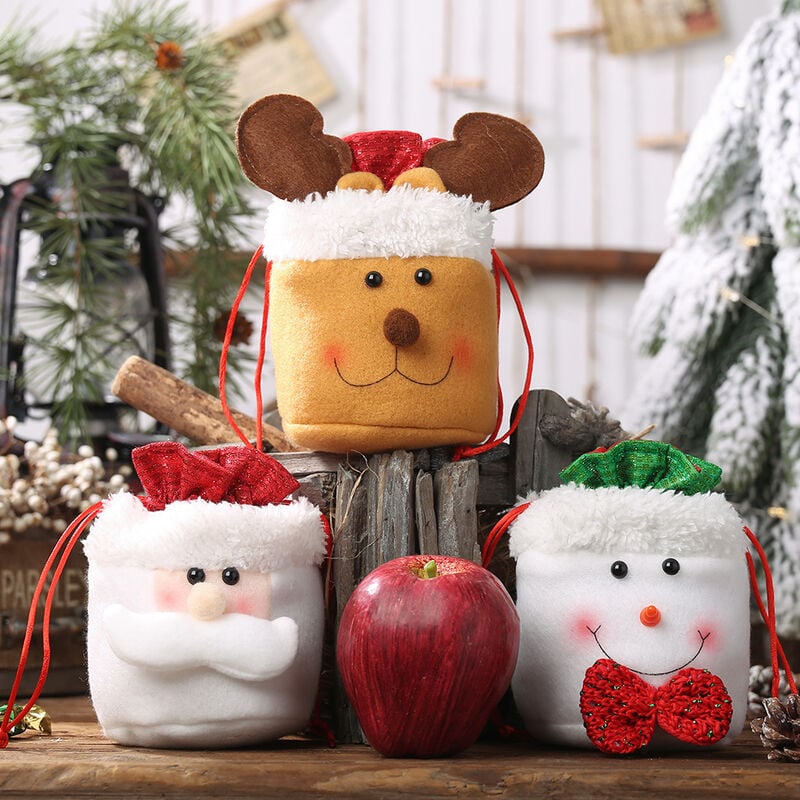 3 uds. Adornos navideños Paquete de cordón de lino bolsillo Bolsa de manzana Bolsa de dulces para ancianos Bolsa de regalo para niños 13 * 10 cm