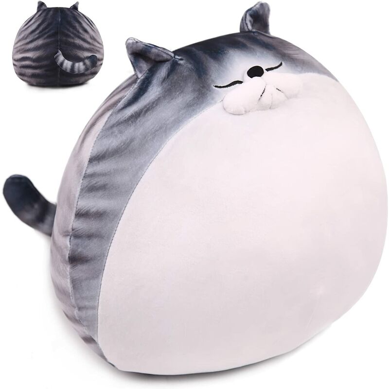 Almohada de peluche de gato gordito de 11.8 pulgadas, lindo gatito gordo de peluche, gatito suave, almohada adorable para abrazar, peluches esponjosos de anime, juguete divertido Kawaii, regalo de Navidad de cumpleaños para niños pequeños, adultos, niños y niñas