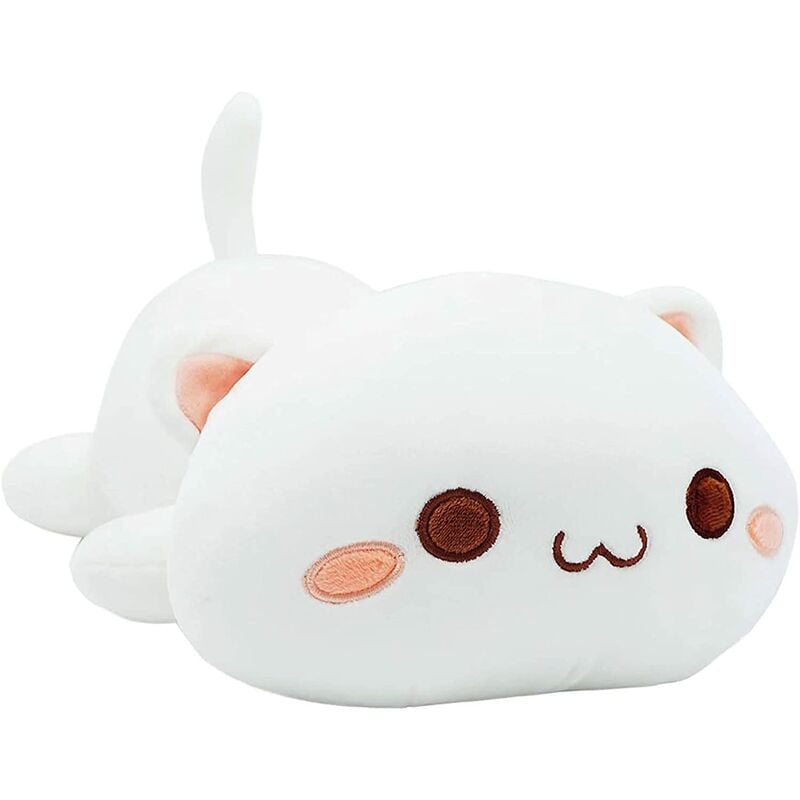 Bonito gatito de peluche de juguete, animal de peluche, mascota, gatito, suave, anime, gato, almohada de felpa para niños (blanco)