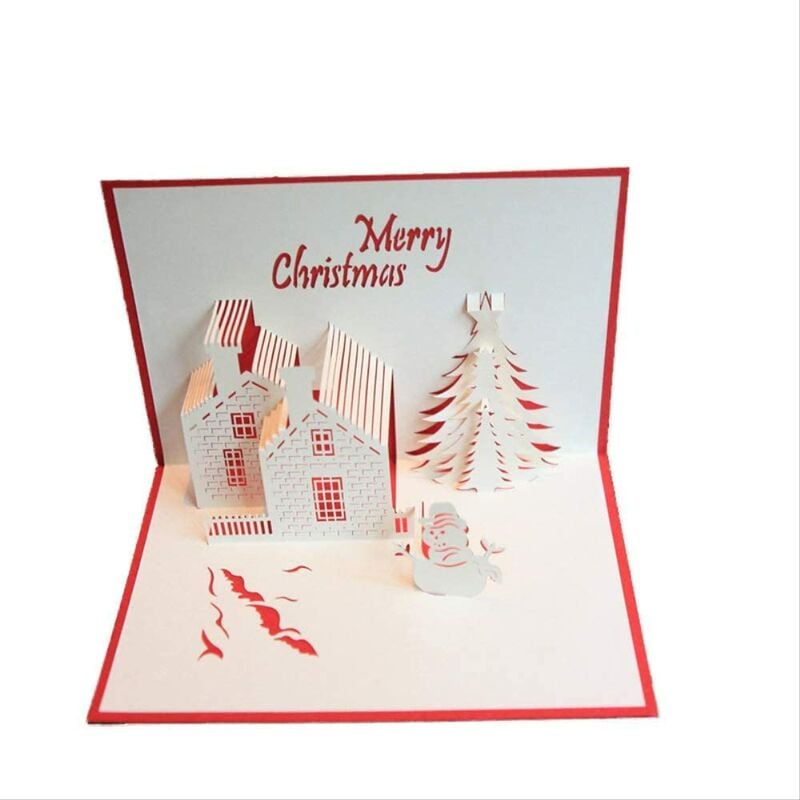 Tarjeta de felicitación de Navidad, tarjeta de felicitación de regalo de vacaciones tridimensional, Navidad, feliz cumpleaños, día de la madre, día del padre, boda, tarjeta de felicitación emergente 3D de agradecimiento para la temporada (2 piezas)