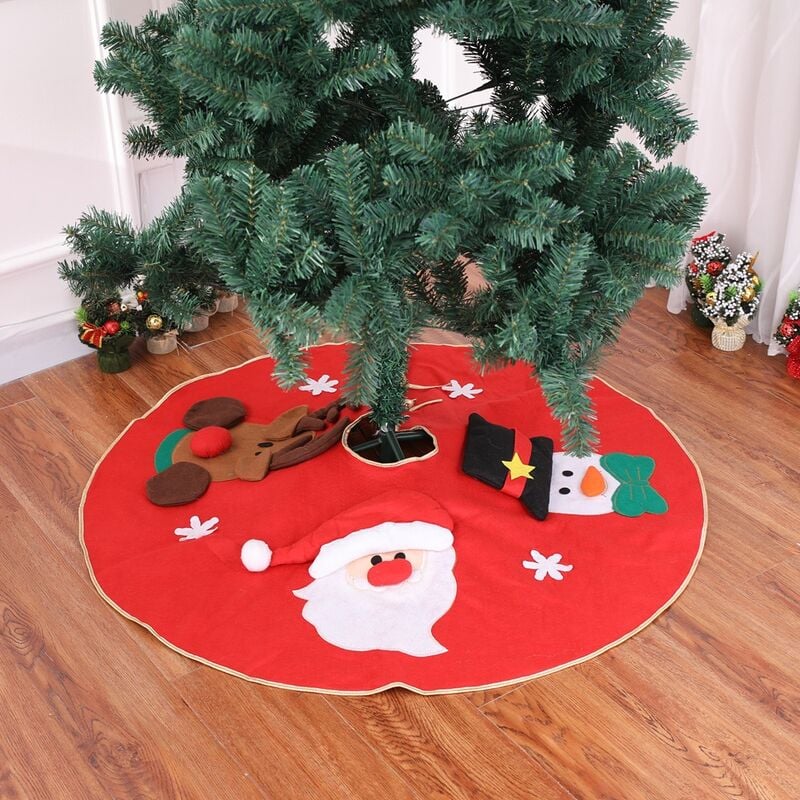 Alfombra de falda de árbol de Navidad Decoración de fiesta navideña (ROJO)