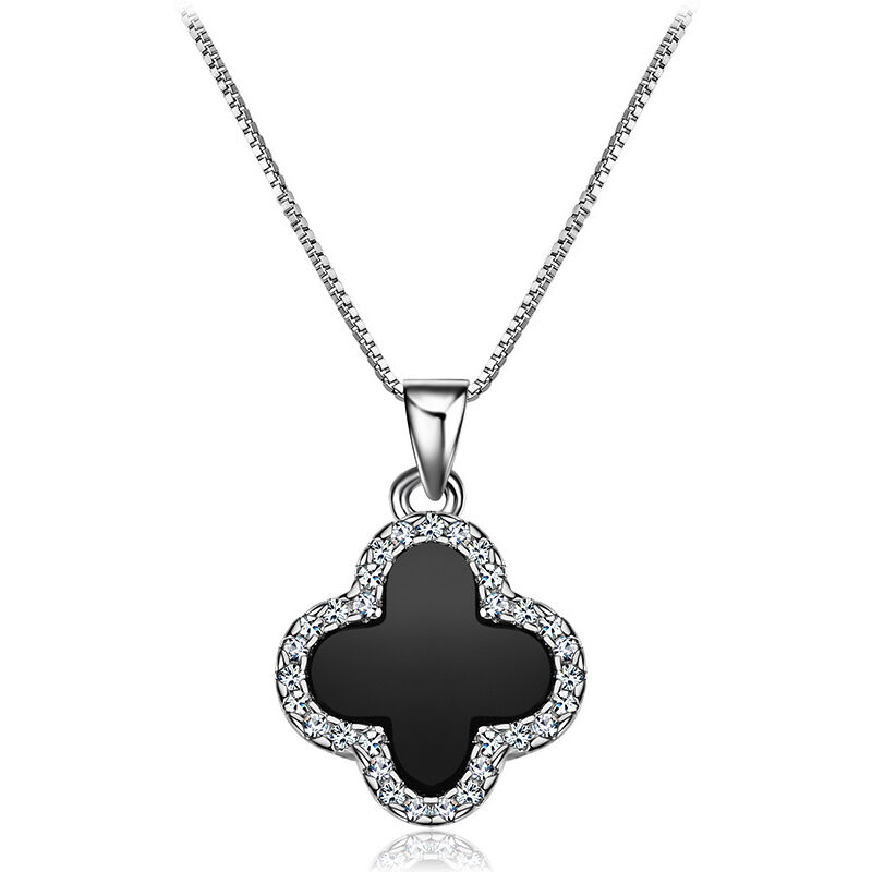 Collar de cuatro hojas de ágata para mujer, cadena de clavícula simple de plata de ley S925, adornos colgantes versátiles