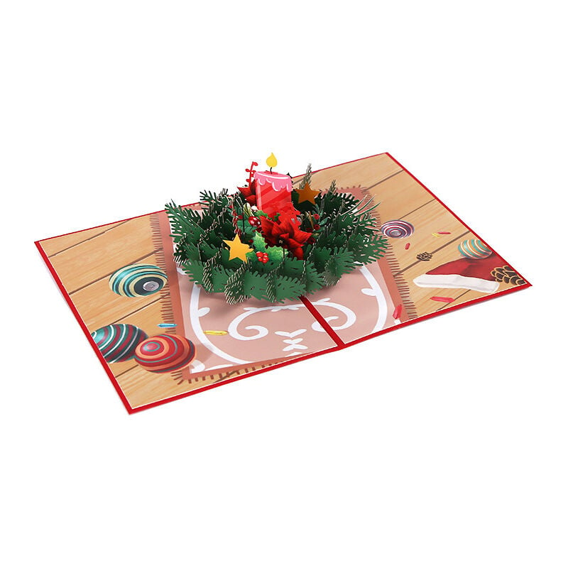 Tarjetas navideñas 3d, tarjetas navideñas emergentes, tarjeta de felicitación tridimensional plegada (velas navideñas)