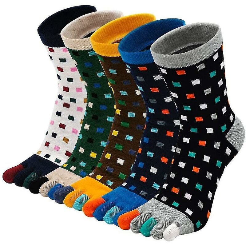 5 pares de calcetines de cinco dedos Calcetines de tubo medio de algodón para hombres Calcetines gruesos de oto?o e invierno con punta dividida que absorben el sudor