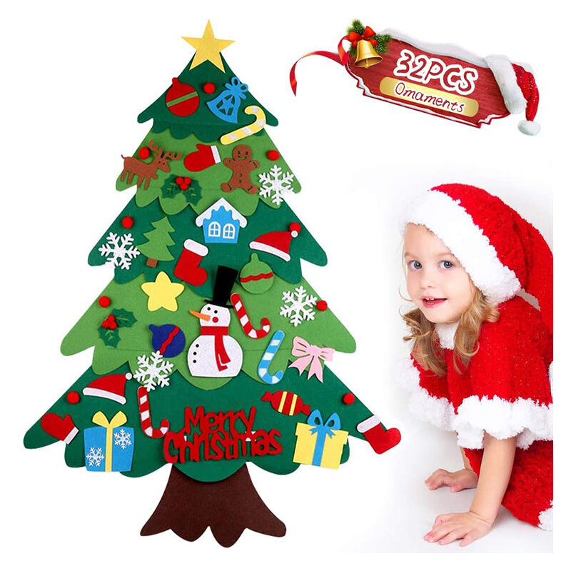 Conjunto de árbol de Navidad de fieltro DIY, colgante de pared decorativo de Navidad, regalos decorativos desmontables para ni?os, suministros para fiestas de A?o Nuevo