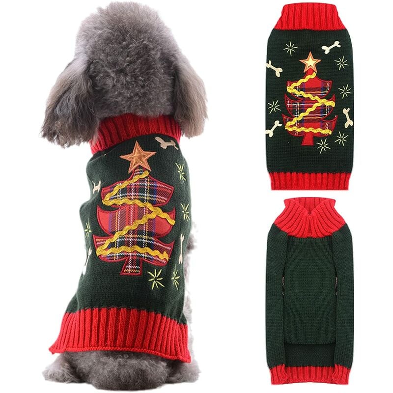 Suéter de Navidad para perro, regalo de Navidad para mascotas, disfraz de lindo árbol de Navidad verde, disfraz de vacaciones, pijama de punto para perro y gato (XS, árbol de Navidad verde)