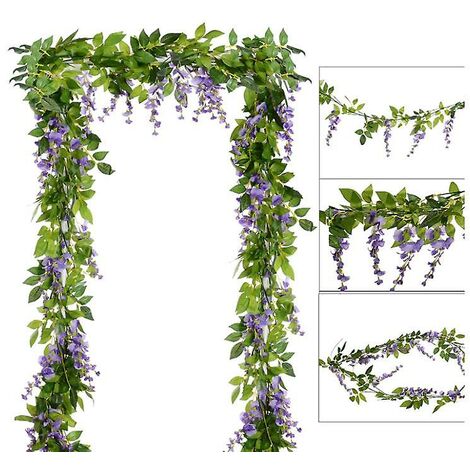 Guirnalda de vid de glicinia artificial de 7 pies con follaje, flor colgante,  púrpura