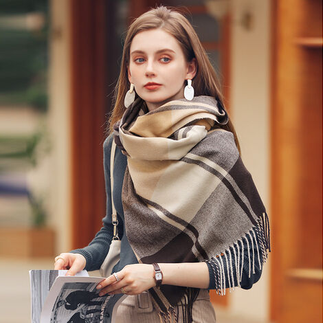 Bufanda de cachemira de imitación bufanda de invierno chal de mujer de borla cálida gruesa (