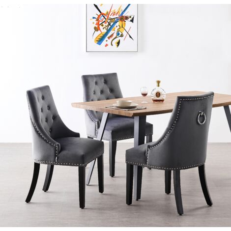 Set da pranzo Rocco LUX Windsor - Tavolo da pranzo in legno di quercia e set di 4 sedie da pranzo in velluto grigio scuro - Sala da pranzo Cucina