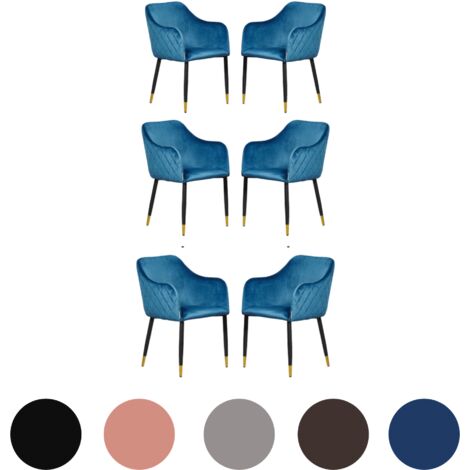 Set di 6 sedie da pranzo in velluto Verona - Gambe in metallo con terminali dorati - Sedia da pranzo - Sedia imbottita - Sedia da pranzo moderna - Blu (1/5)