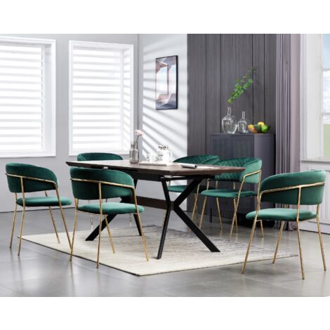 Set Tavolo Da Pranzo 6 Sedie | Bianco E Grigio | Struttura In Ferro Dorato | Moderno